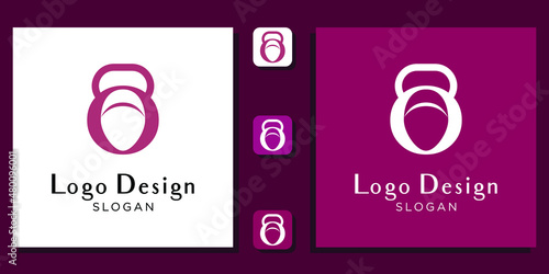 logo design kettlebell feminine lifestyle healthy training activity with app template 