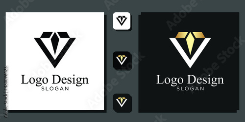 logo design diamond gem stone sapphire abstract gold black with app template 