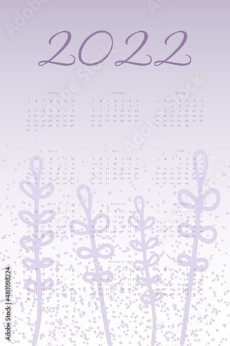 2022 calendar trendy very peri lavender palette with hand drawn botanical elements