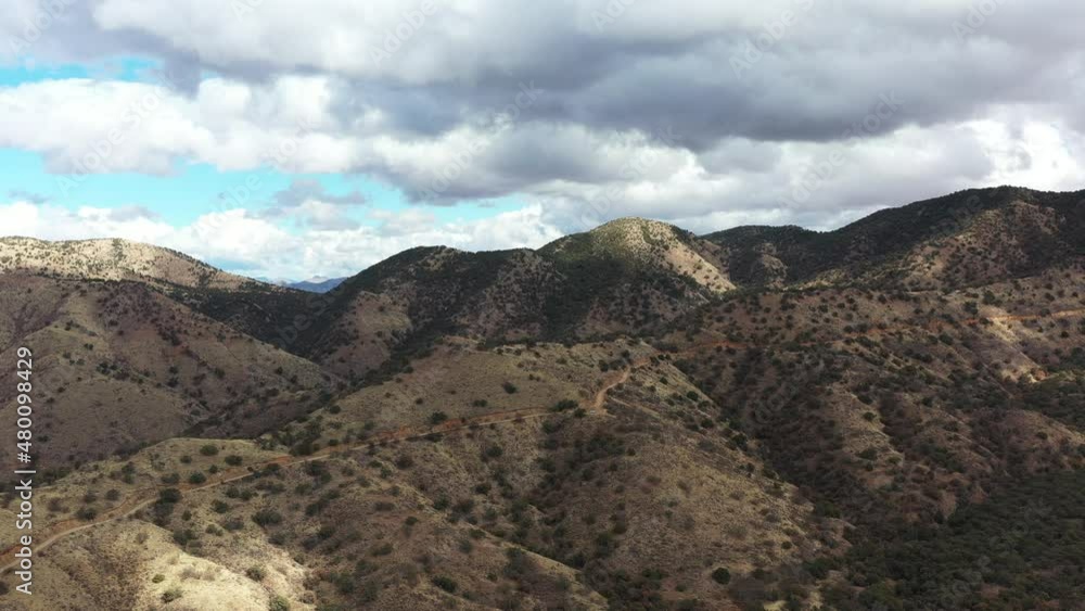 Aerial shot of the Duquesne Road through the Patagonia Mountains, within the Sierra Vista Ranger District of the Coronado National Forest in southern Arizona near the border with Mexico. Aerial shot of the Duquesne Road through the Patagonia Mountains, within the Sierra Vista Ranger District of the Coronado National Forest in southern Arizona near the border with Mexico.