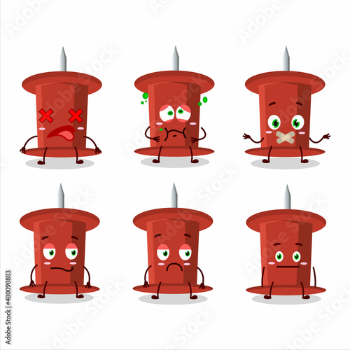 Red push pin cartoon character with nope expression