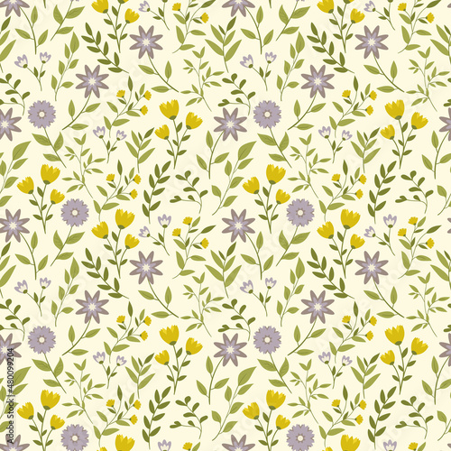 Sunny day, wild flowers. Seamless floral pattern