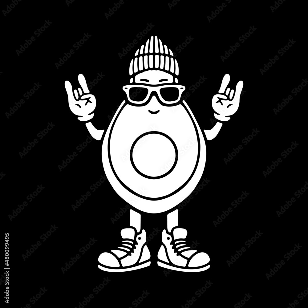 Fototapeta premium avocado with glasses and a hat on a black background