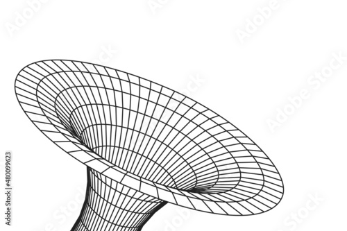 Wormhole geometric grid wireframe tunnel flat style design vector illustration. Abstract futuristic time travel wormhole tunnel science 3d surface concept grid.