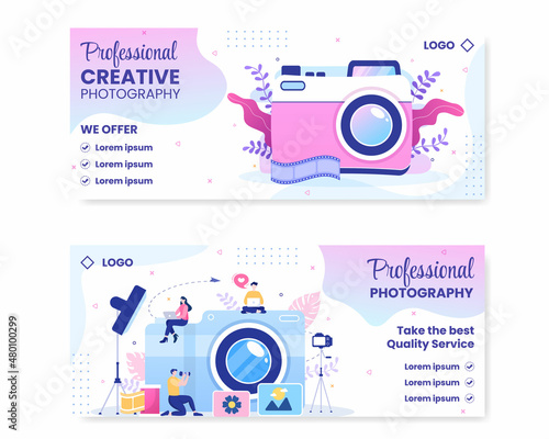 Photographer with Camera and Digital Film Equipment Banner Template Flat Illustration Editable of Square Background for Social Media or Web