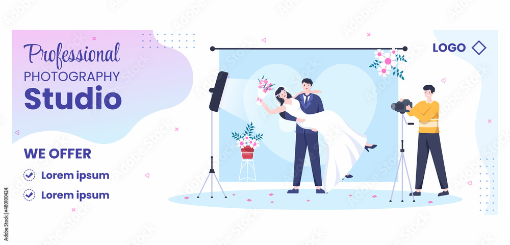 Photographer with Camera and Digital Film Equipment Cover Template Flat Illustration Editable of Square Background for Social Media or Web
