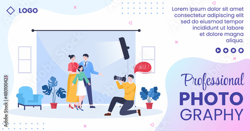 Photographer with Camera and Digital Film Equipment Post Template Flat Illustration Editable of Square Background for Social Media or Web