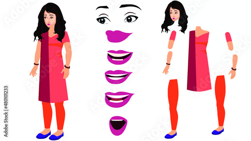 Indian Female Cartoon Character, set of woman