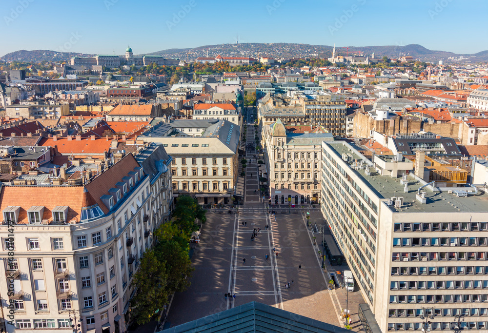 Budapest cityscape seen from St. Stephen's basilica top, Hungary