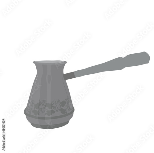 Turka coffee vector stock illustration. Dishes for making bitter coffee. Arabica. Isolated on a white background.
