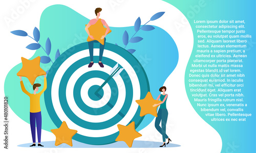 Search and evaluation of business goals.Rating system and targeting.A business-style poster.Flat vector illustration.