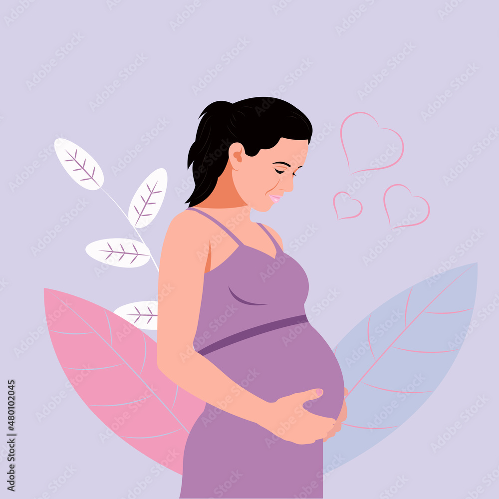 Flat character happy pregnant girl Flat character happy pregnant girl