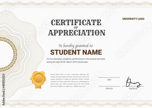 Certificate or diploma template with guilloche style in vector illustration.