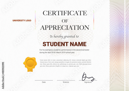 Certificate or diploma template with guilloche style in vector illustration.
