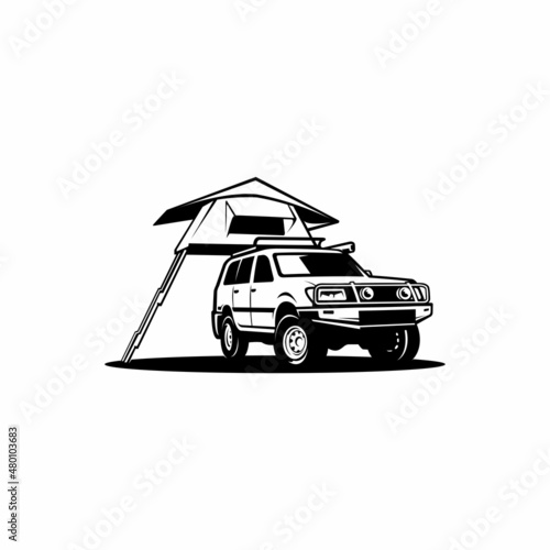 RV, camper truck with roof top tent illustration vector	