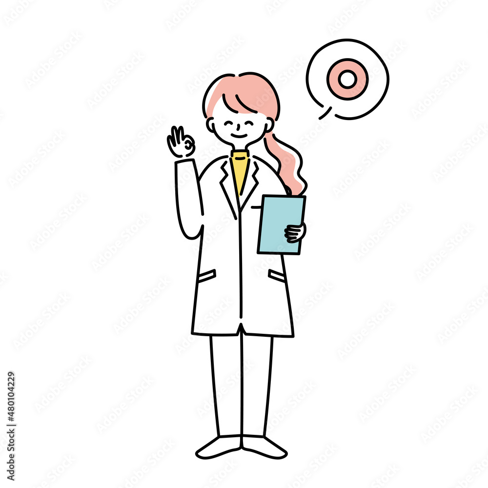 OKサインを出す白衣の女性のイラスト OKサインを出す白衣の女性のイラスト