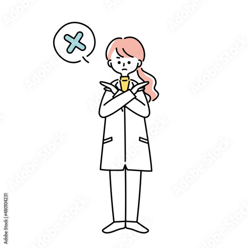 NGサインを出す白衣の女性のイラスト