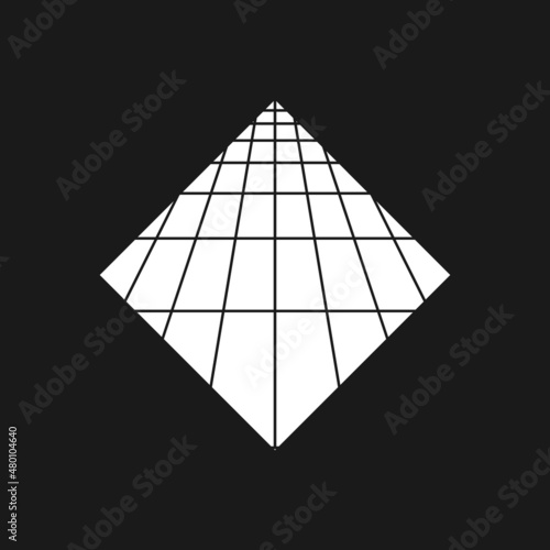 Retrowave, synthwave rhombus 1980s style with perspective grid pattern. Black and white shape retrowave design element. Rhombus geometry for poster, merch in vaporwave style.