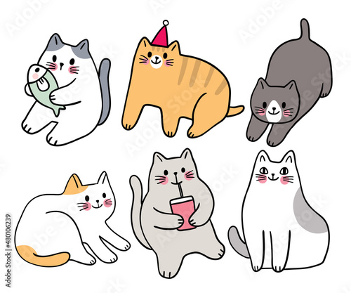 Cartoon cute funny cats vector set.