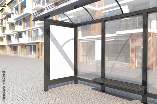 Bus Stop Bus Shelter Mockup 3D Rendering