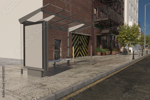 Bus Stop Bus Shelter Mockup 3D Rendering