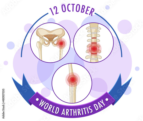 World Arthritis Day banner with red pain circles on human bones