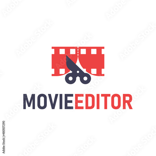 Movie Film roll editor or cut scene logo design vector