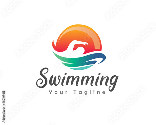 circle Summer swimming sun view logo template illustration inspiration