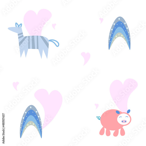 Zebras semaless  pattern with background animals.Vector illustration.