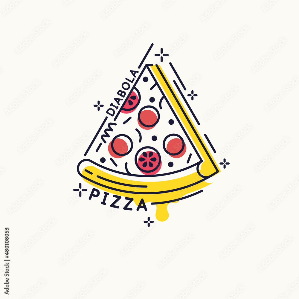 Drawing of pizza. A slice of fresh delicious pizza. A poster with a picture of food. Drawing of pizza. A slice of fresh delicious pizza. A poster with a picture of food.