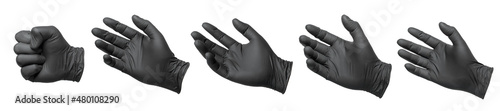 collection of blank black protective gloves isolated on white background photo