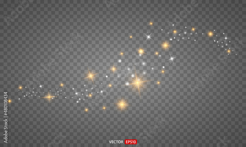 Shining star, the sun particles and sparks with a highlight effect, color bokeh lights glitter and sequins. On transparent background. Set. Vector, EPS10	
