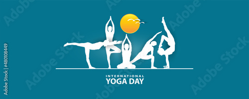 21 June- international yoga day, woman in yoga body posture. Vector