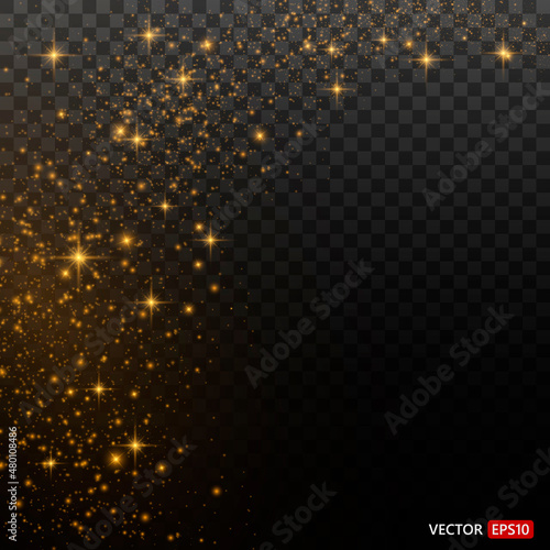 Shining star  the sun particles and sparks with a highlight effect  color bokeh lights glitter and sequins. On transparent background. Set. Vector  EPS10  