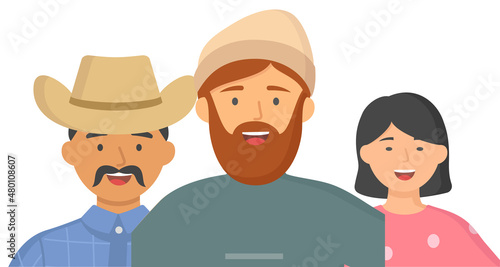 Multiethnic group of people standing together community and togetherness concept, diversity portrait. Characters men and women isolated on white. Crowd community. Social diversity friends or relatives