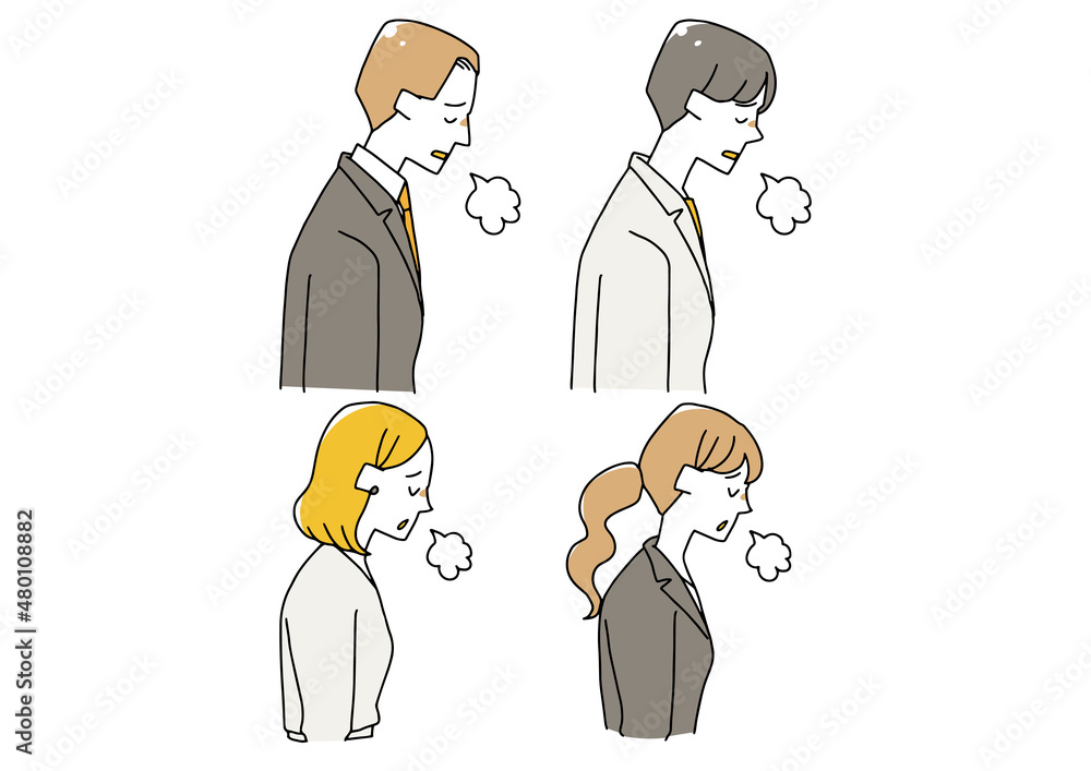 ため息をつき落ち込む人物のセット 温かみのある手描きの人物 白バックにベクター ため息をつき落ち込む人物のセット 温かみのある手描きの人物 白バックにベクター