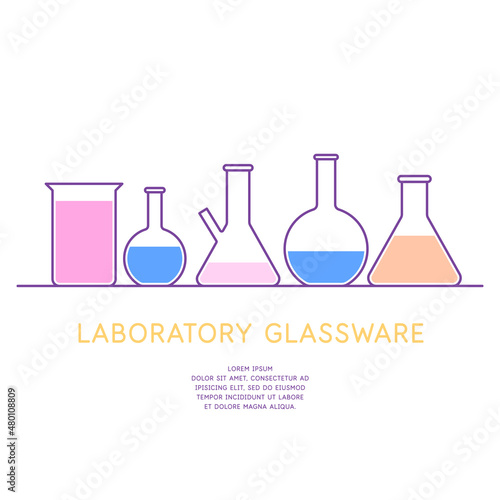 Laboratory glassware icon. Graphic image on a light background. Devices for science classes.