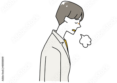 ため息をつき落ち込むオフィスカジュアルの男性　温かみのある手描きの人物　白バックにベクター