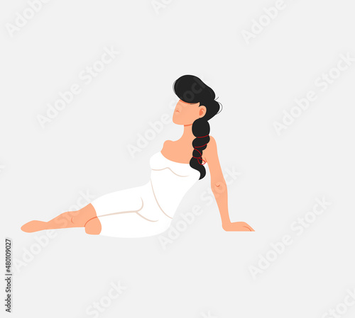 Woman sitting and relaxing in sauna isolated on white. Lady wrapped in white towel. Wellness spa procedures. Female character in bath resting alone. Girl takes care of health, enjoys in steam-room