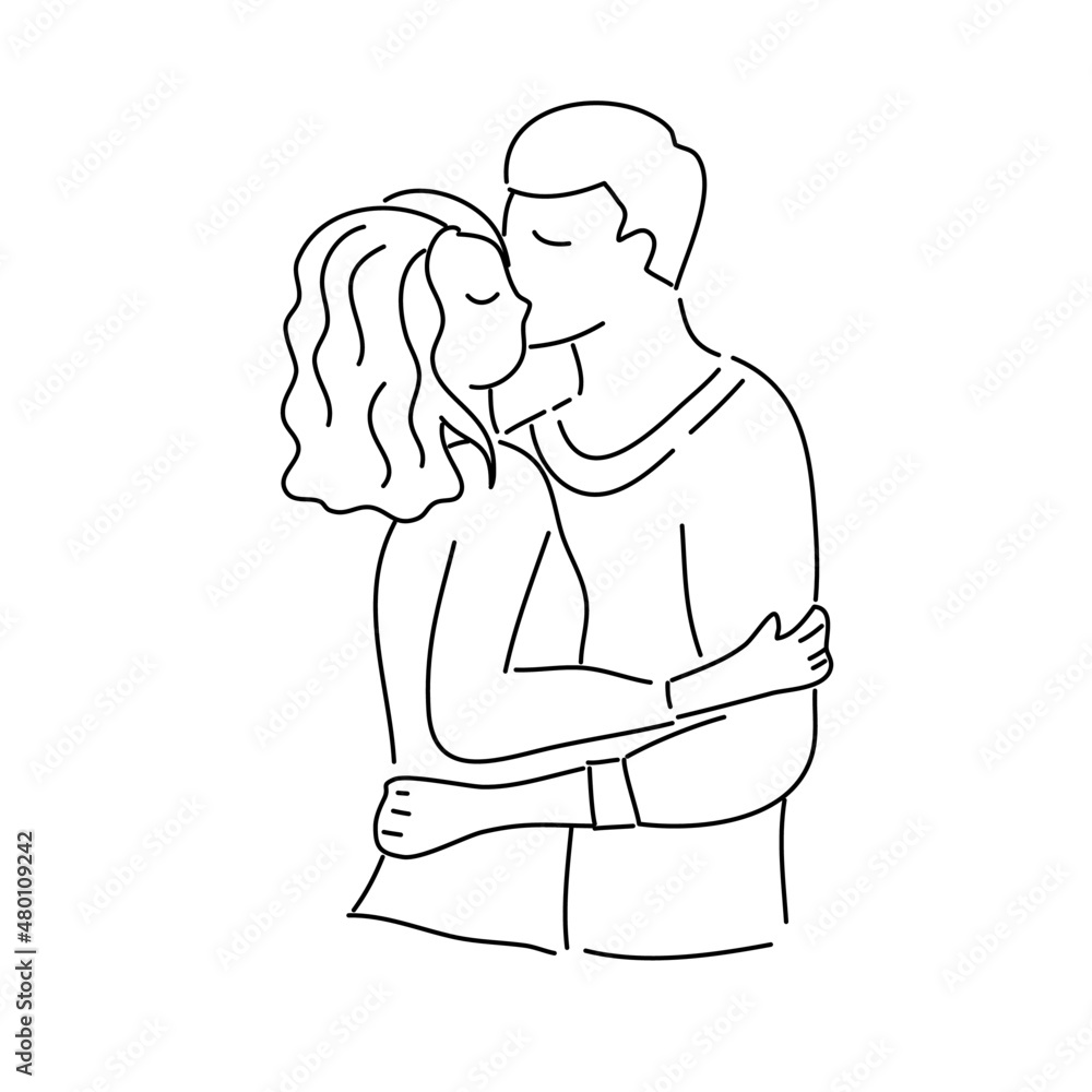 Couple in love, hand draw doodle cartoon vector illustration for valentine's day concept.