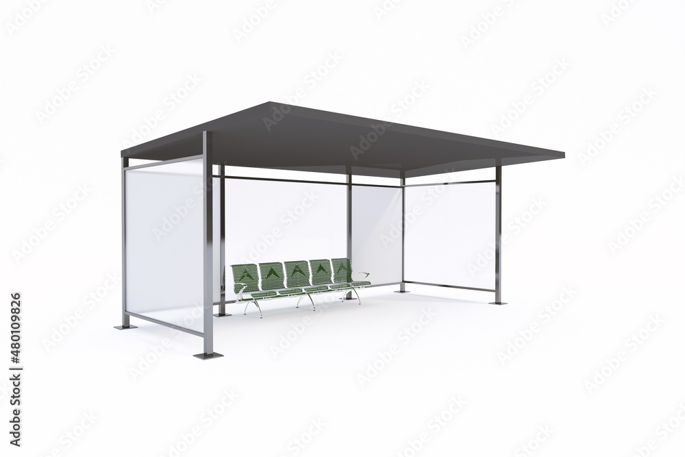 Bus Stop Bus Shelter Mockup with white Background 3D Rendering Bus Stop Bus Shelter Mockup with white Background 3D Rendering