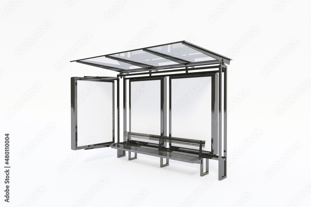 Bus Stop Bus Shelter Mockup with white Background 3D Rendering Bus Stop Bus Shelter Mockup with white Background 3D Rendering