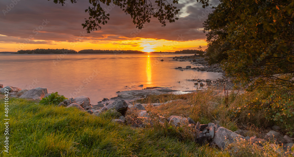 A beautiful sunset on the island of Lauttasaari in southern Finland
