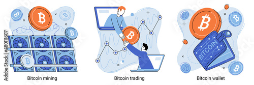 Cryptocurrency bitcoin mining concept, Blockchain technology. Cyber banking space procedures, bitcoin trading and wallet. Ecurrency transactions. Digital currency, cryptocurrency market, hidden mining