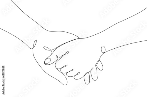 Single line drawn hand gestures,  minimalistic human hands showing love, romantic, relationship sign. Dynamic continuous one line graphic vector design