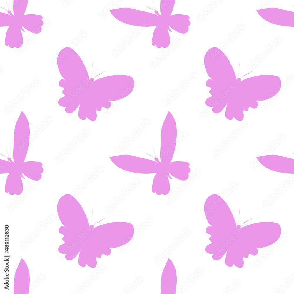 Obraz premium Vector seamless pattern with pink silhouettes of butterflies for Valentine's Day background.Simple print with summer insect in doodle style.Design for packaging,textiles,wrapping paper,scrapbook.