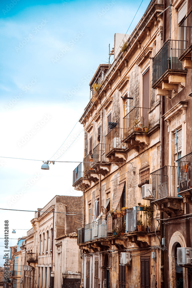 Antique building view in Old Town Catania, Italy
