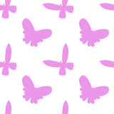 Vector seamless pattern with pink silhouettes of butterflies for Valentine's Day background.Simple print with summer insect in doodle style.Design for packaging,textiles,wrapping paper,scrapbook.