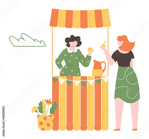 Lemonade stall , vendor sell cold drink to cool