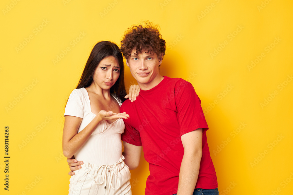 portrait of a man and a woman hug together antics isolated background unaltered